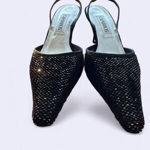 Vintage black caparros beaded slingback kitten heels US w 8